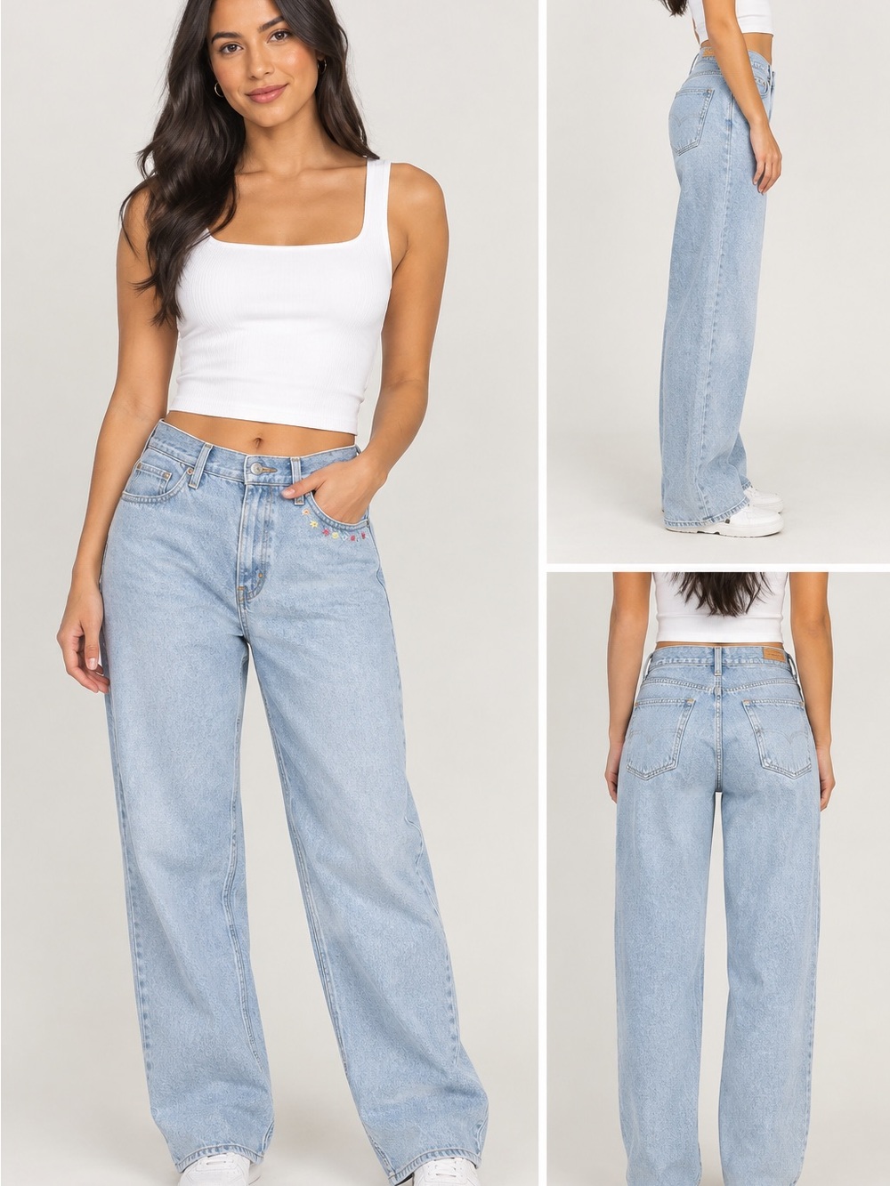 Levi Baggy Dad Jeans with Floral Embroidery